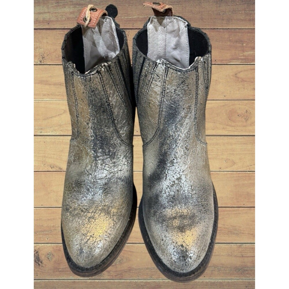 Freebird by Steven Slamanca Leather Ankle Boots Silver Distressed Sz 7 Rare!! - Picture 6 of 16